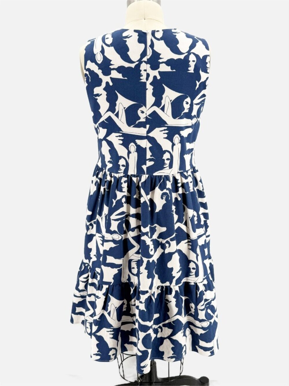 LA DoubleJ Editions Blue Woman Print Mini Tier Sleeveless Cotton Dress NEW S - Picture 6 of 14
